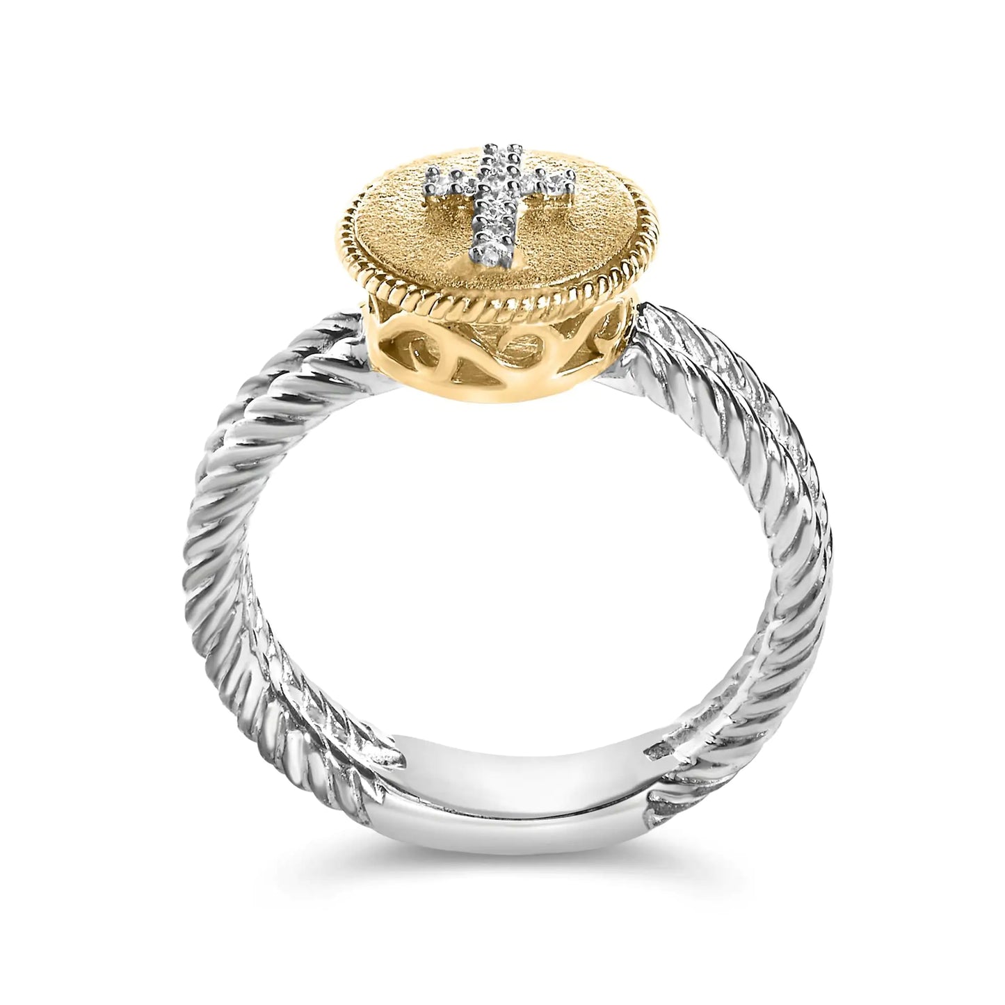 Anillo de cruz de diamantes en plata de ley 925 bañada en oro amarillo de 18 quilates con acabado satinado (color IJ, claridad SI1-SI2)