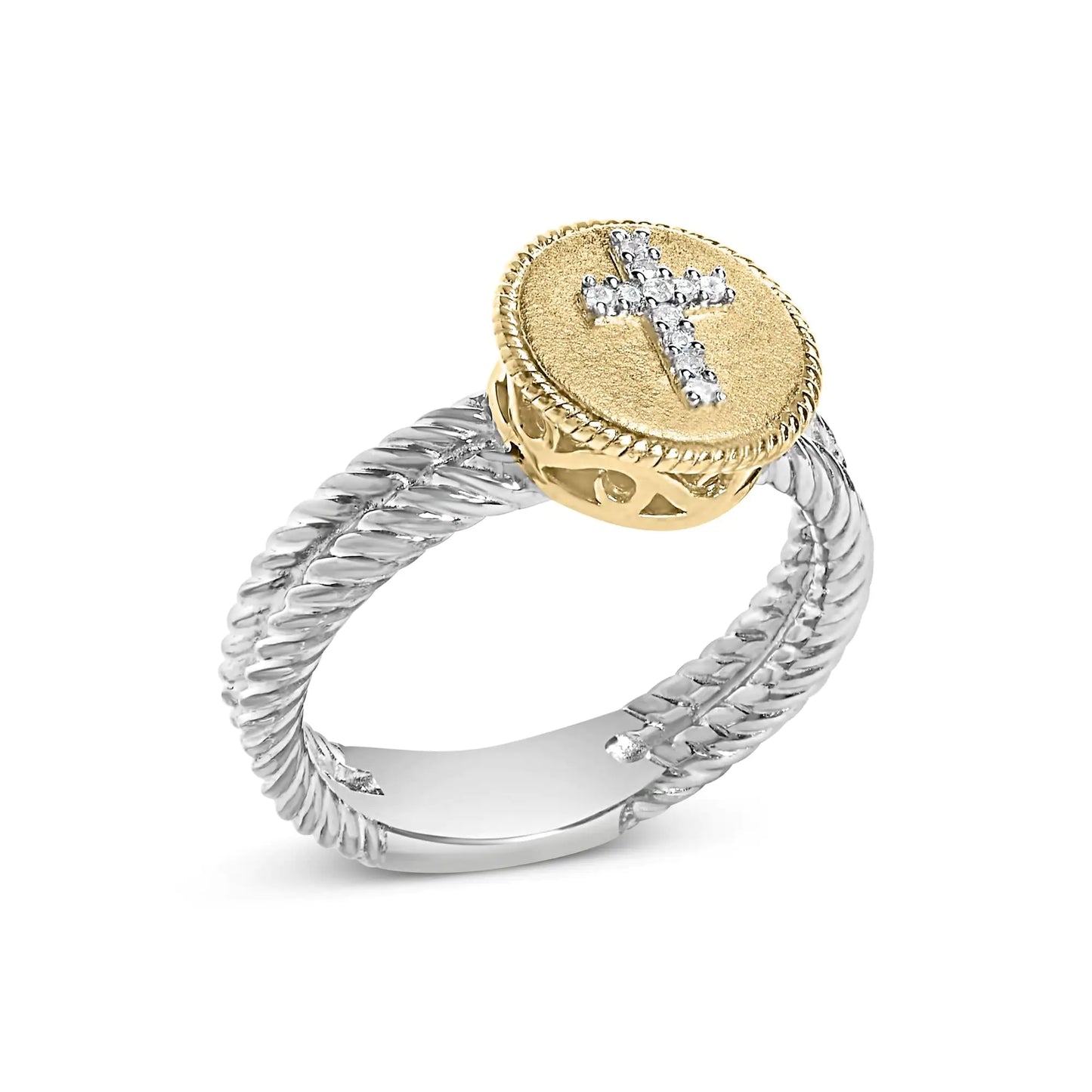 Anillo de cruz de diamantes en plata de ley 925 bañada en oro amarillo de 18 quilates con acabado satinado (color IJ, claridad SI1-SI2)