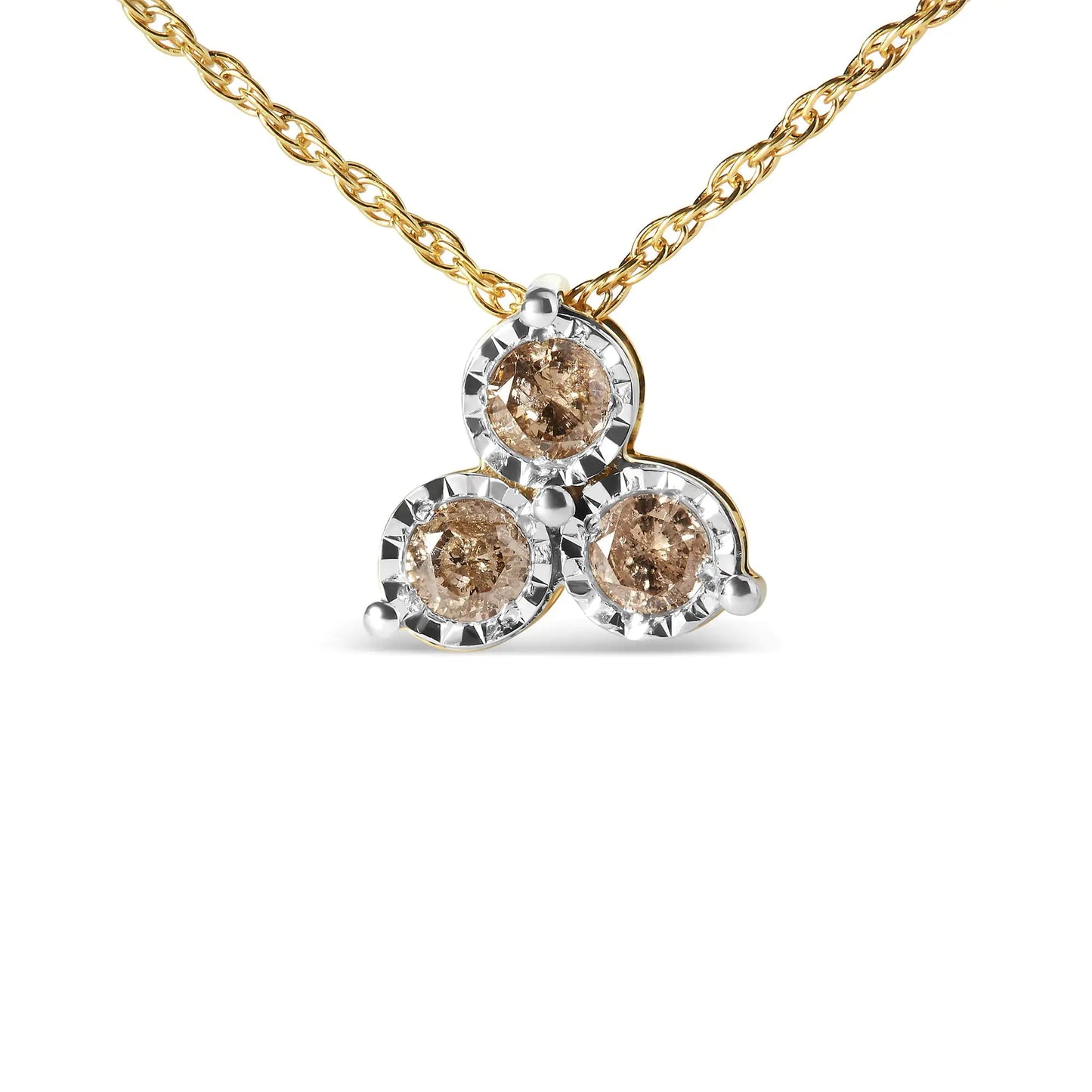 Collar con colgante de 45,7 cm (18"), en plata de ley 925 bañada en oro amarillo de 14 quilates con tres diamantes de 1/4 quilates (color JK, claridad I1-I2)