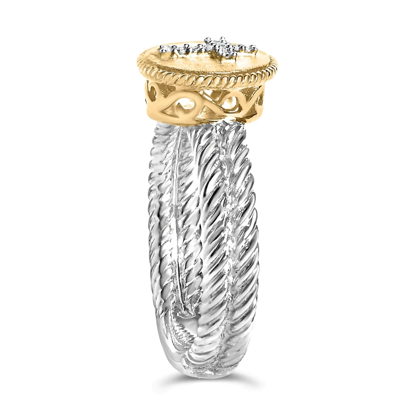 Anillo de cruz de diamantes en plata de ley 925 bañada en oro amarillo de 18 quilates con acabado satinado (color IJ, claridad SI1-SI2)