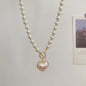 Elegant Pearl Beaded Necklace with Rhinestone Heart Pendant